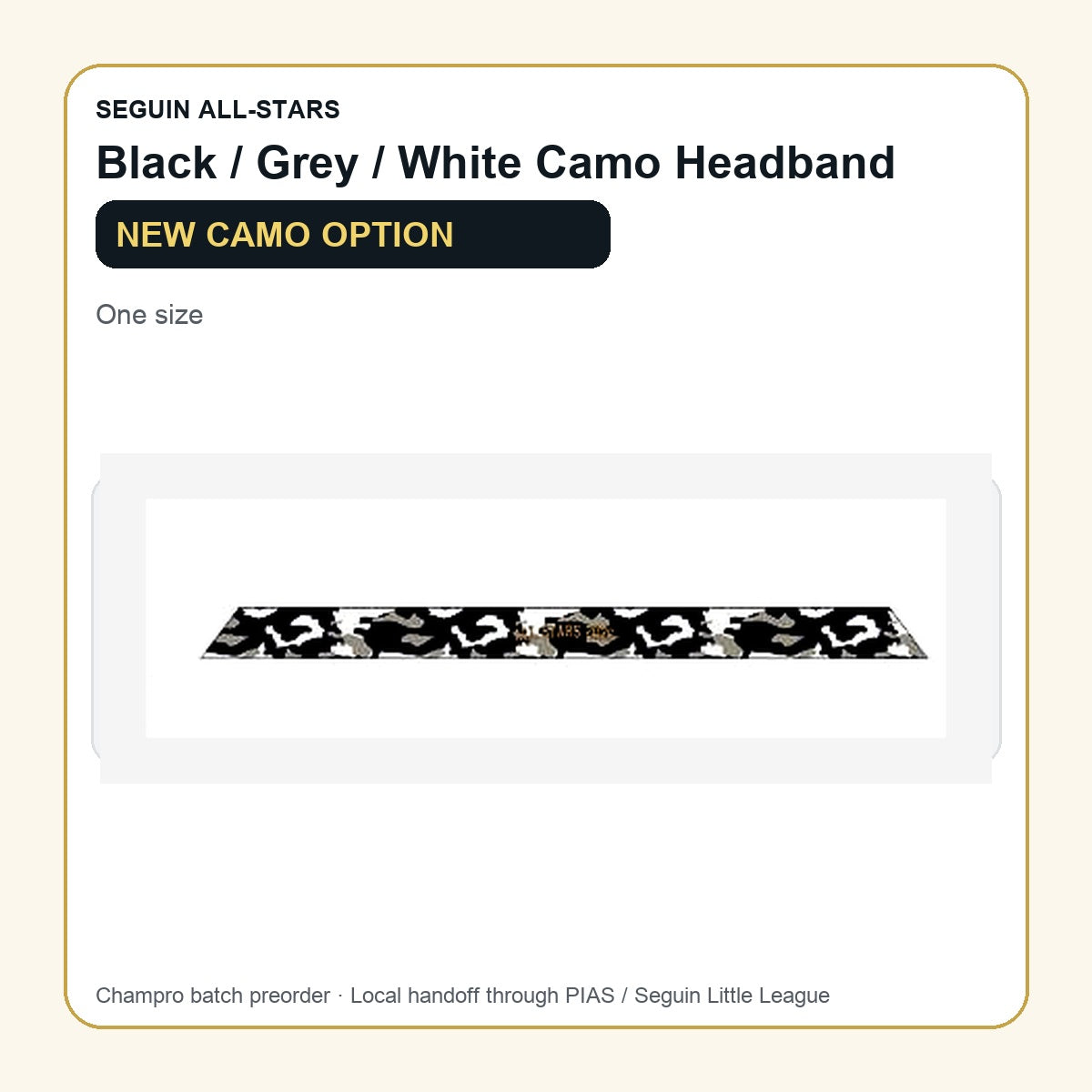 Seguin Champro black grey white camo headband