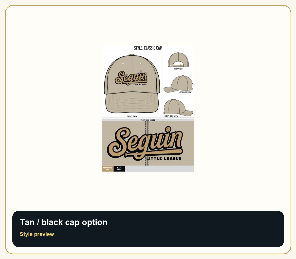 Seguin Champro HC9 Tan / Black Classic Cap - Batch Preorder