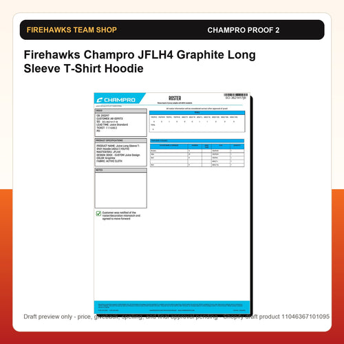 Firehawks Champro JFLH4 Graphite Long Sleeve T-Shirt Hoodie - Custom Batch Preorder Champro proof preview 2