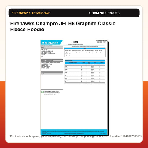 Firehawks Champro JFLH6 Graphite Classic Fleece Hoodie - Custom Batch Preorder Champro proof preview 2