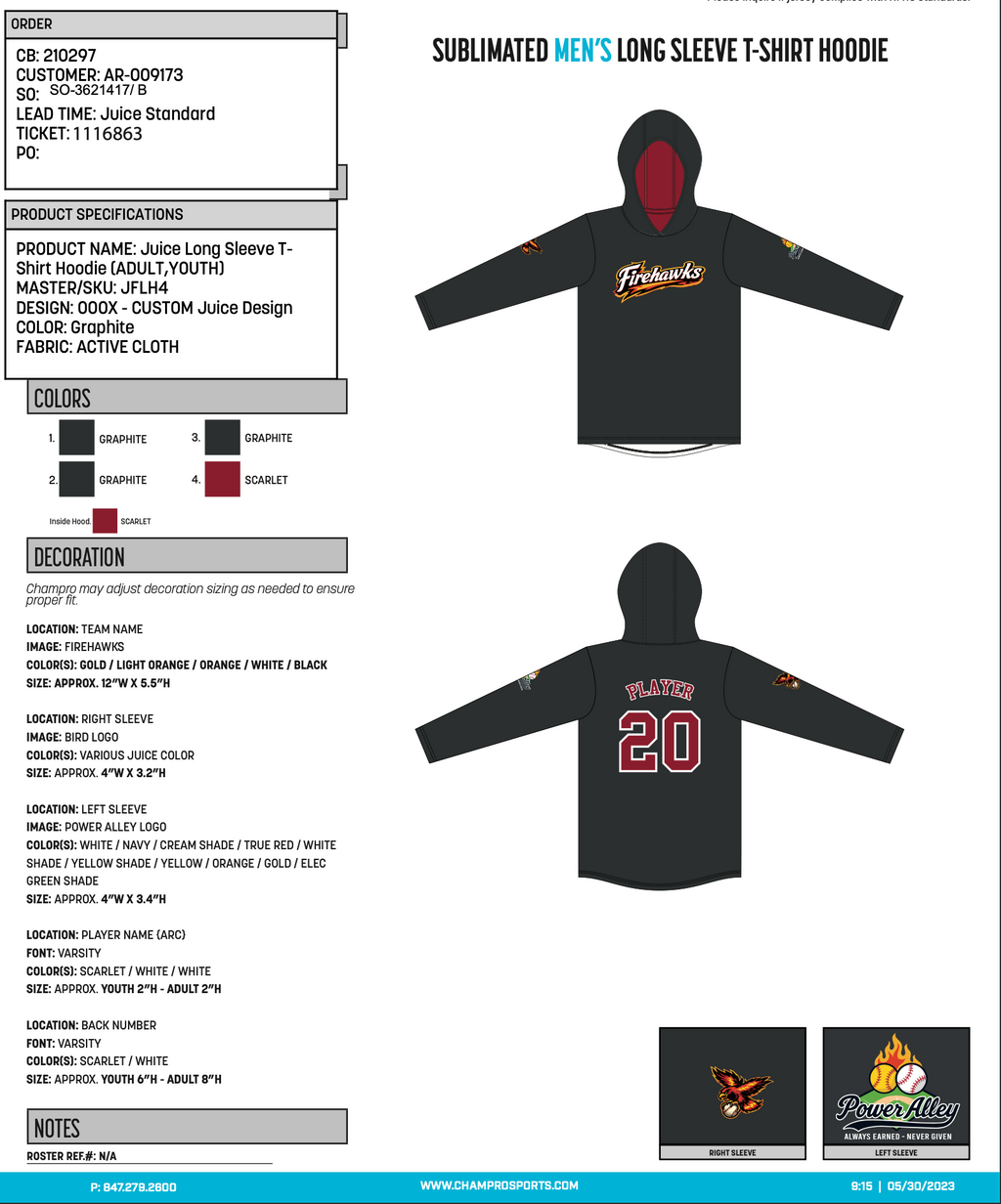 Firehawks graphite JFLH4 long-sleeve hoodie T-shirt proof