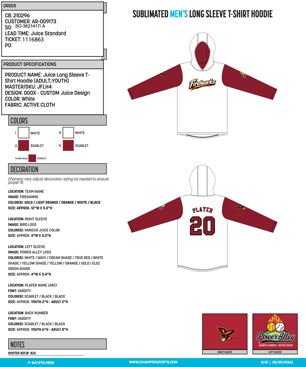 Firehawks white JFLH4 long-sleeve hoodie T-shirt front