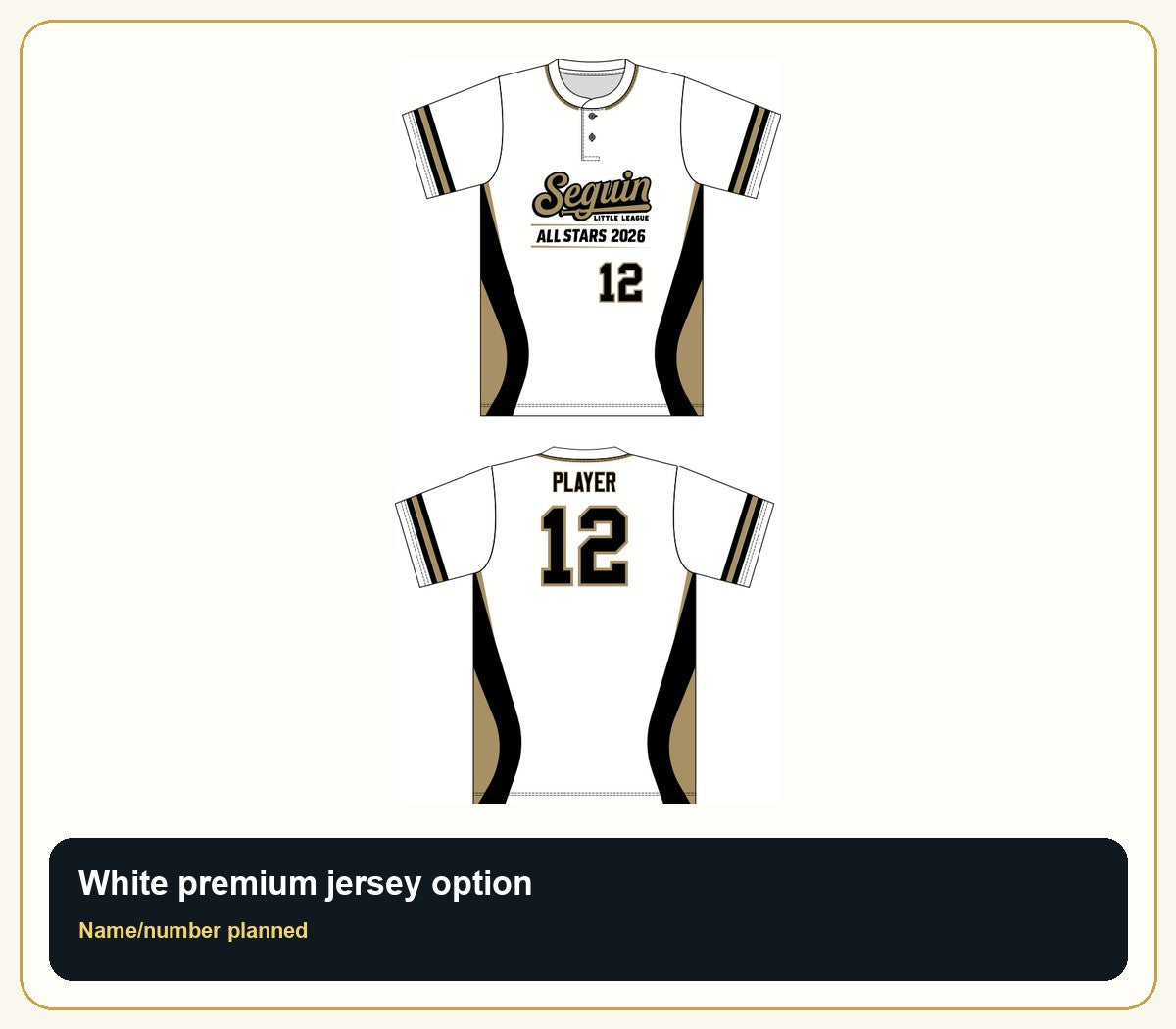 Seguin Champro White 2-Button Jersey - Custom Batch Preorder