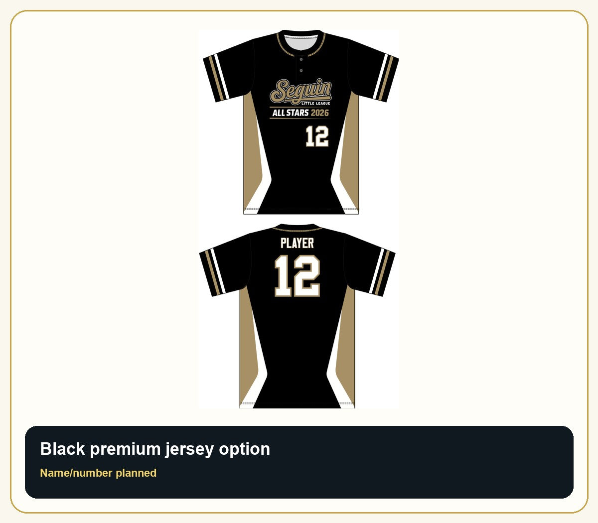 Seguin Champro Black 2-Button Jersey - Custom Batch Preorder