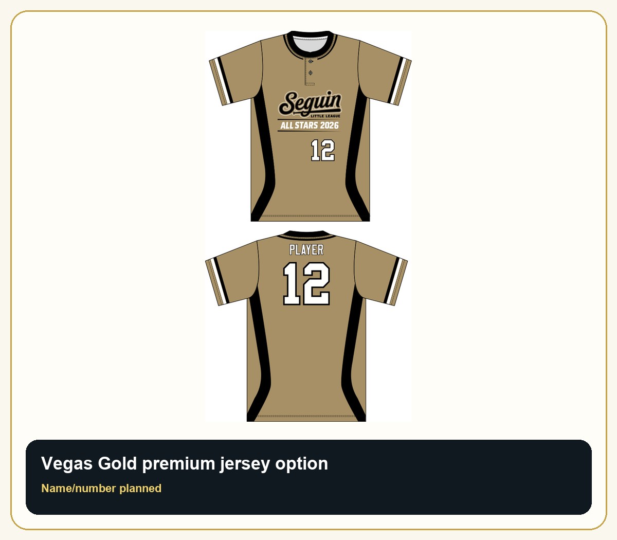Seguin Champro Vegas Gold 2-Button Jersey - Custom Batch Preorder