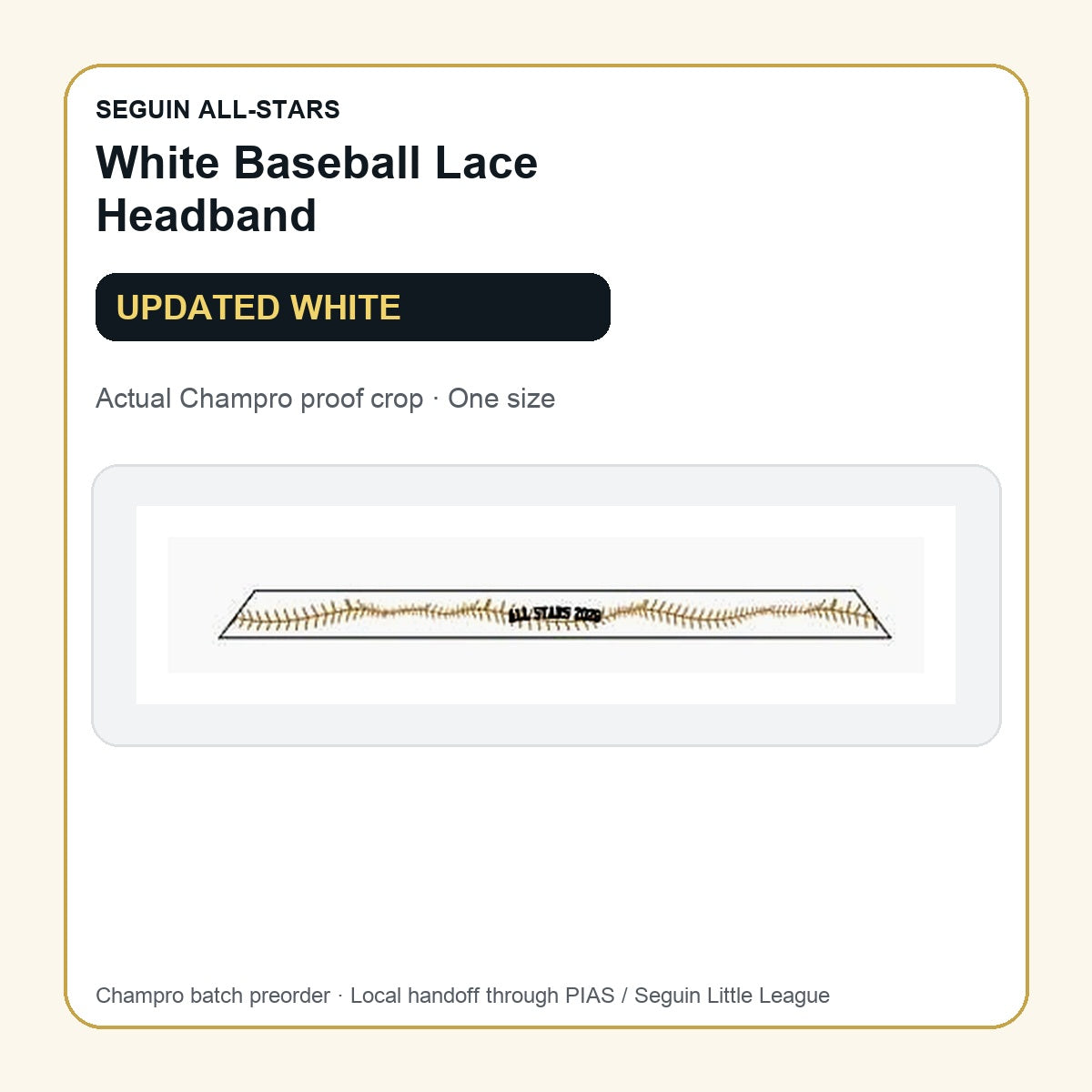 Seguin Champro white baseball lace headband tight visible proof crop